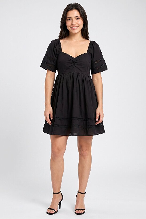 Women Solid Mini Dress, Black