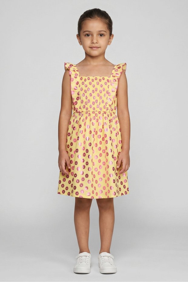 Kids Girl Allover Print Ruffle Sleeve Dress, Multicolor