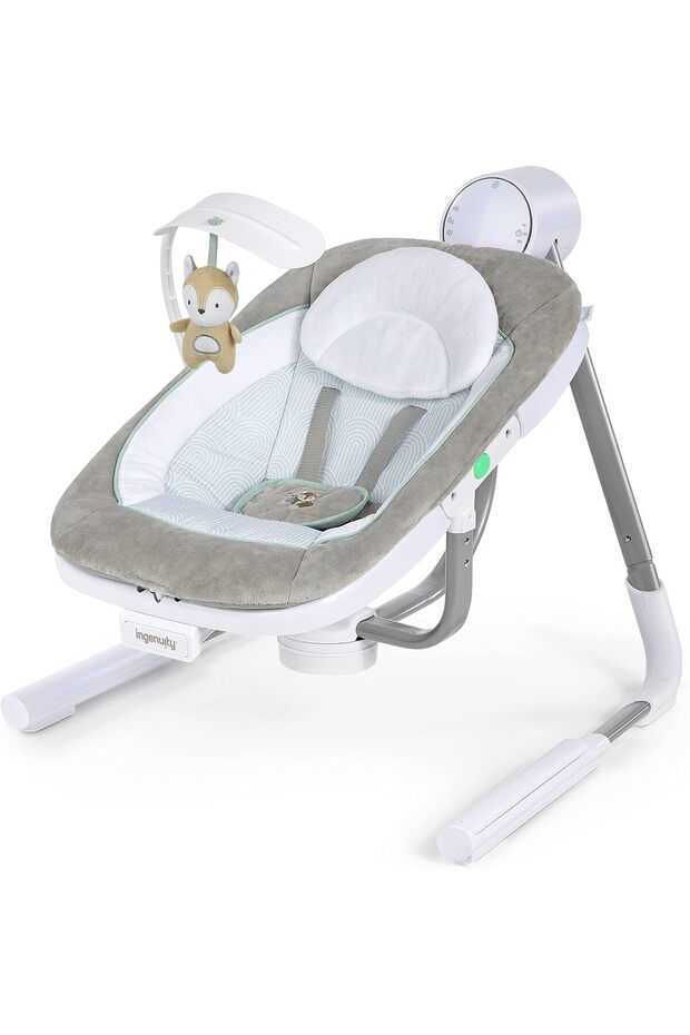 Anyway Sway 5-Speed Multi-Direction Portable Foldable Baby Swing & Infant Seat with Vibrations, Nature Sounds, 0-9 Months 6-20 lbs (Ray)