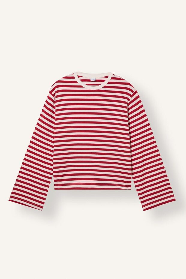 Standard Fit Crew Neck Striped Wide Sleeve Sportsman T-Shirt I3199Ax26Au