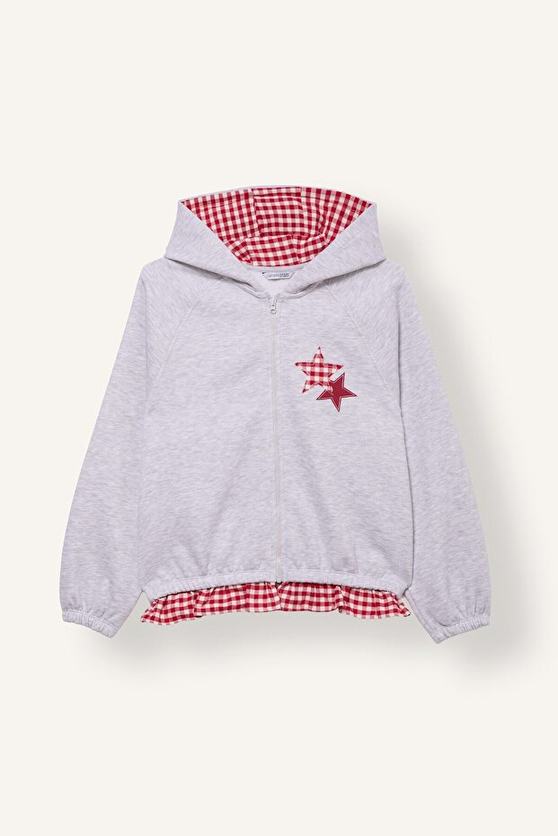 Ruffle Star Pattern Zippered Hooded Cardigan Girl's I8345A826Wn