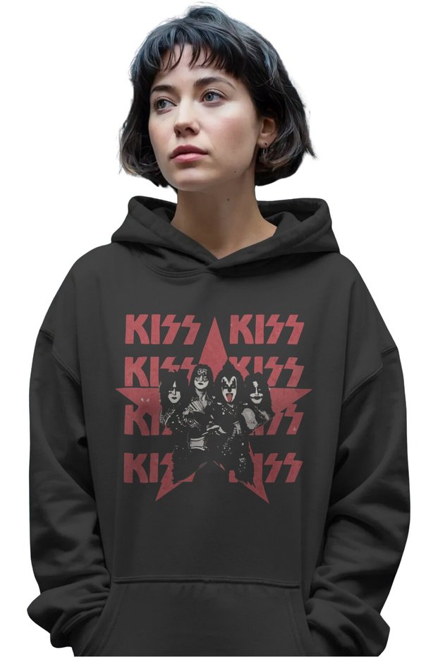 Kiss Rock Metal Music Band Front Printed Unisex Oversize Premium Hoodie