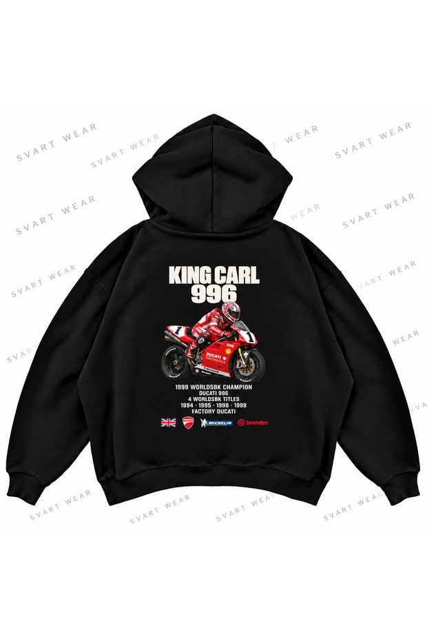 Carl Fogarty · Ducati 996 · 1999 Front and Back Printed Black Oversized Boxy Hoodie