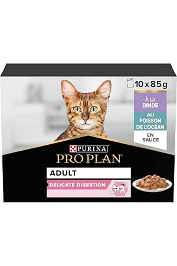 Purina Delicate Digestion Wet Cat Food, Turkey And Ocean Fish, Mix-Flavor Pack, 10 X 85G