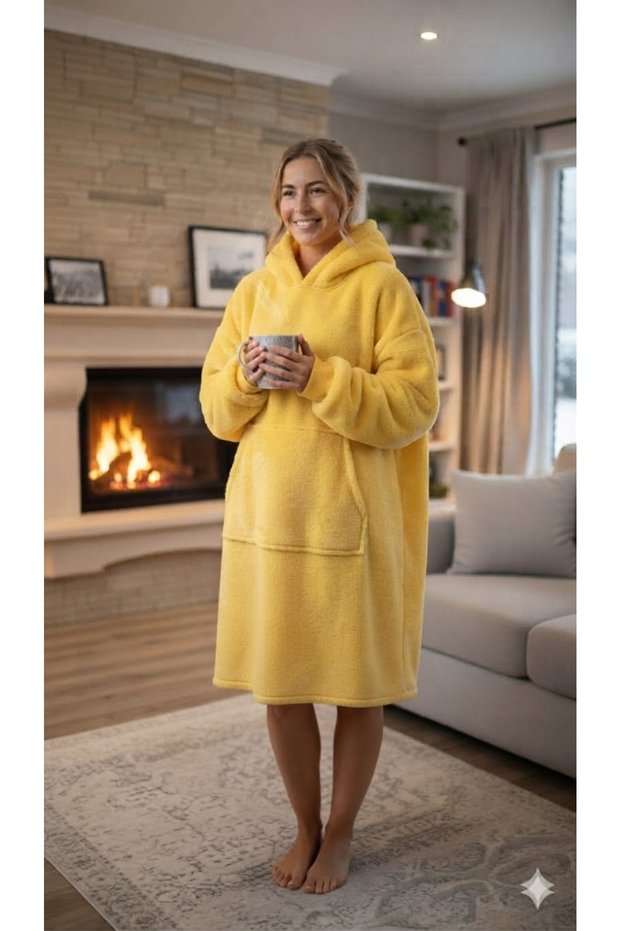 Wellsoft Hooded Wearable Tv Blanket Unisex Oversize Yellow (1 Piece)