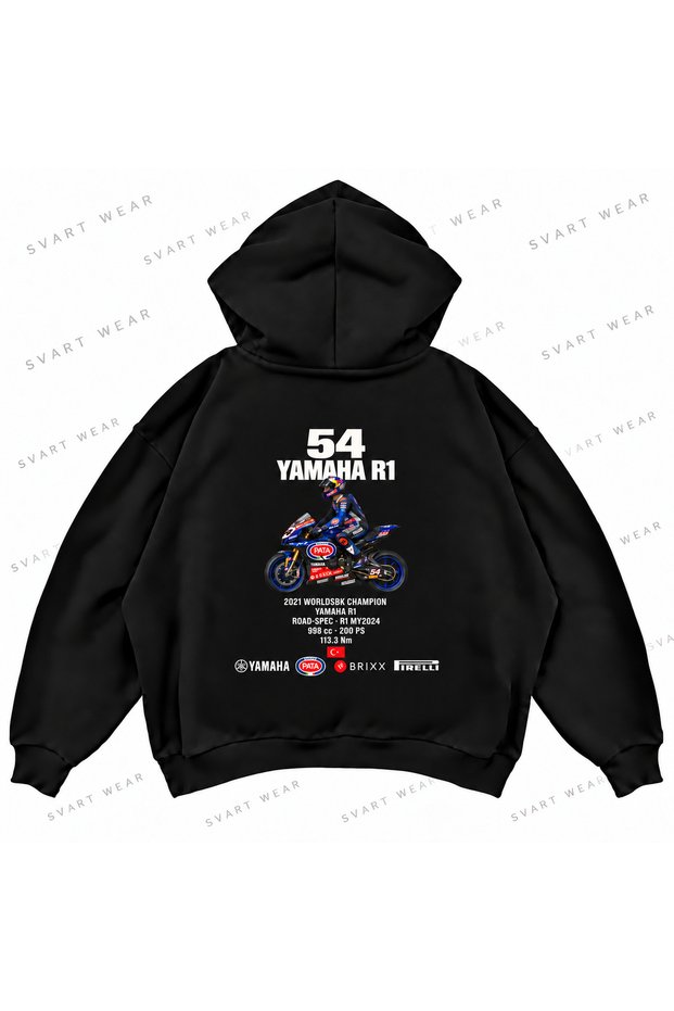 Toprak Razgatlioglu · Yamaha R1 · 2021 Front and Back Printed Black Oversize Boxy Hoodie
