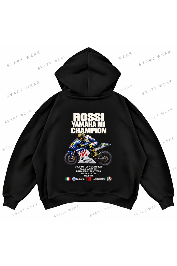Valentino Rossi · Yamaha Yzr-M1 · 2008 Front and Back Printed Oversize Boxy Hooded Hoodie