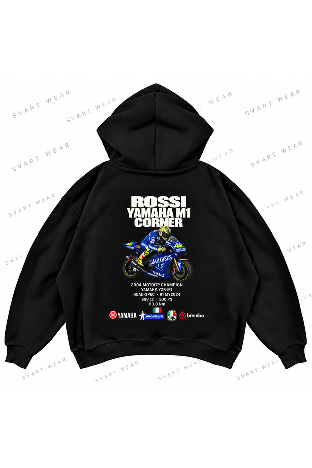 Valentino Rossi · Yamaha Yzr-M1 · 2004 Front and Back Printed Black Oversize Boxy Hoodie