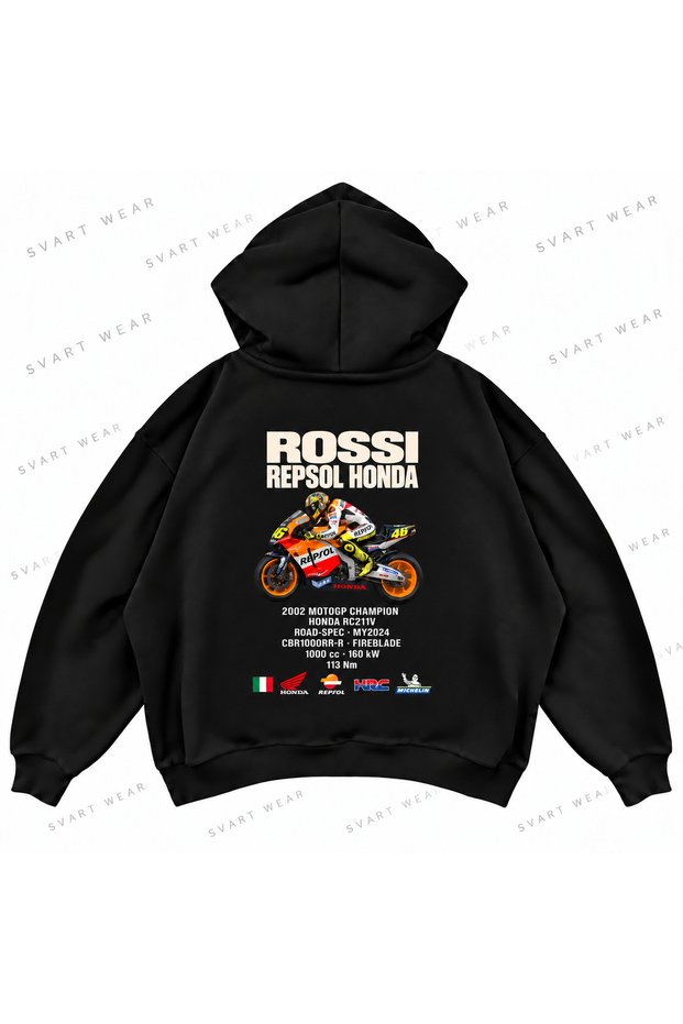 Valentino Rossi · Honda Rc211V · 2002 Printed Oversize Boxy Hooded Sweatshirt