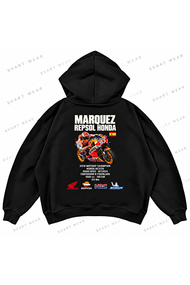 Marc Marquez · Honda Rc213V · 2019 Printed Black Oversize Boxy Hoodie Sweatshirt