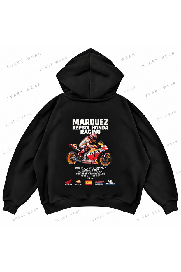 Marc Marquez · Honda Rc213V · 2018 Printed Black Oversize Boxy Hoodie Sweatshirt