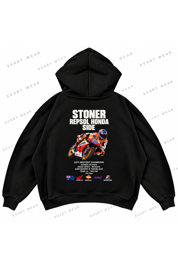 Casey Stoner · Honda Rc212V · 2011 Graphic Printed Oversize Boxy Hooded Sweatshirt