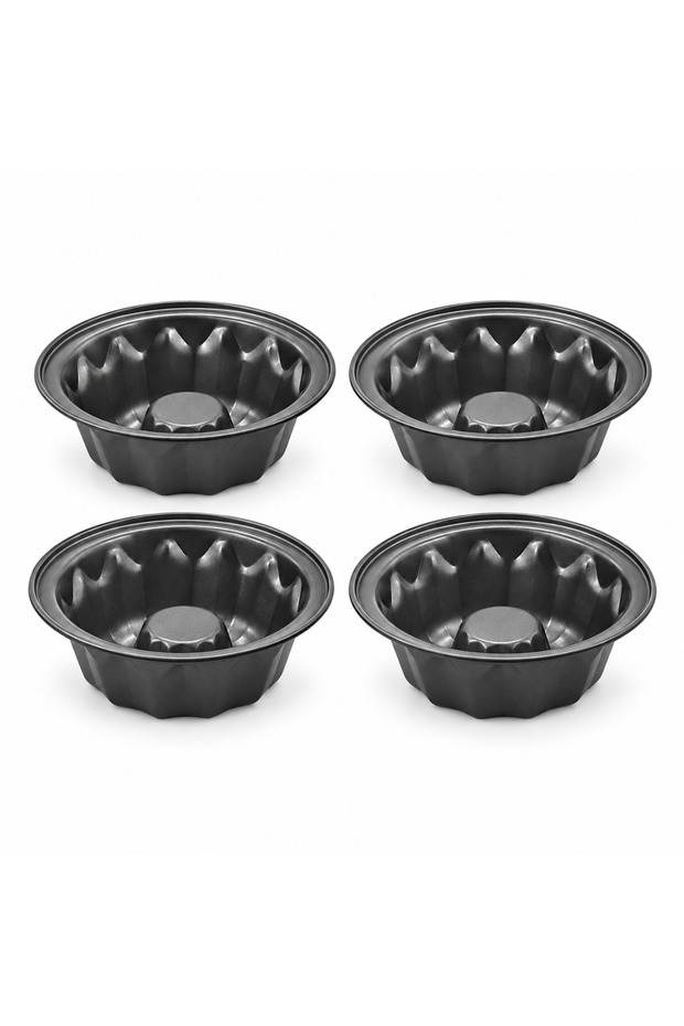 4 Inch Mini Fluted Cake Pan, Heavy Duty Carbon Steel Nonstick Baking Mold, Metallic Black 35285L20