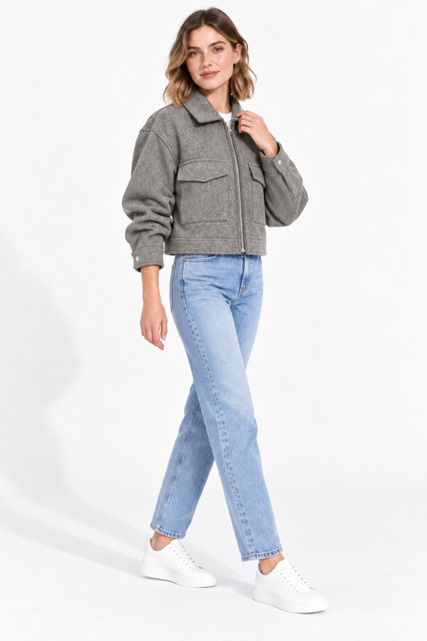 Women's Zippered Cashmere Jacket with Flap Pockets