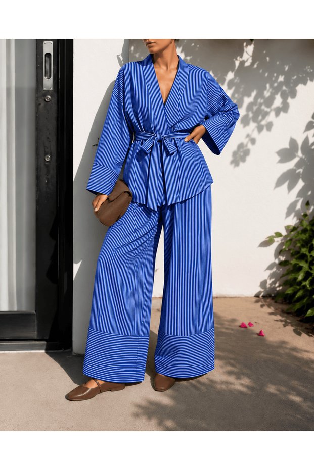Monaco Striped Trouser Suit - Saks Blue (Os)