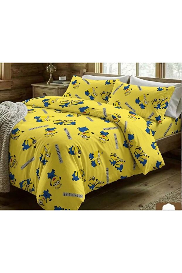 Mino Children's Duvet Cover Set with Single Elastic Sheet, Natural Healthy Cotton Ranforce