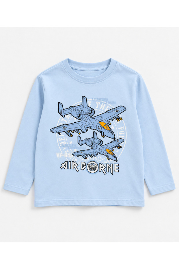 Plane Patterned Seasonal Children's T-Shirt Blue