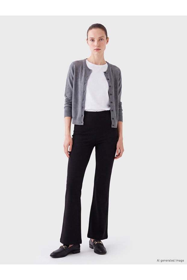 Ozmarka New Season Black Elastic Waist Spanish Flare Women's Trousers