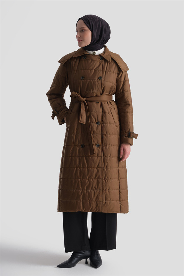 Hooded Quilted Coat Orange
