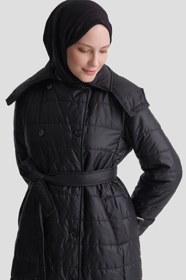 Hooded Quilted Coat Black