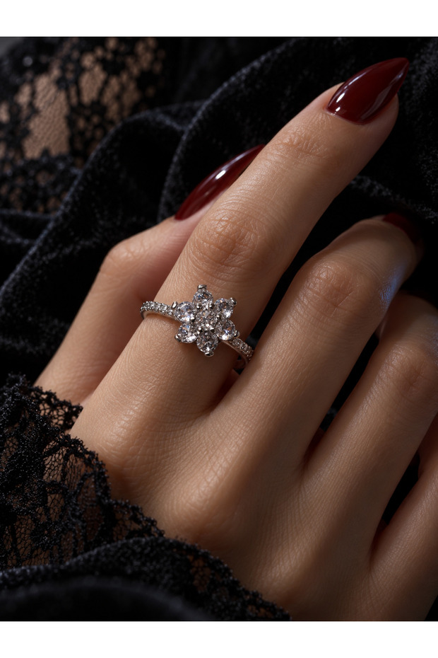 Women's Lotus Flower Zircon Stone Adjustable Ring, Steel Look Gold and Silver Color