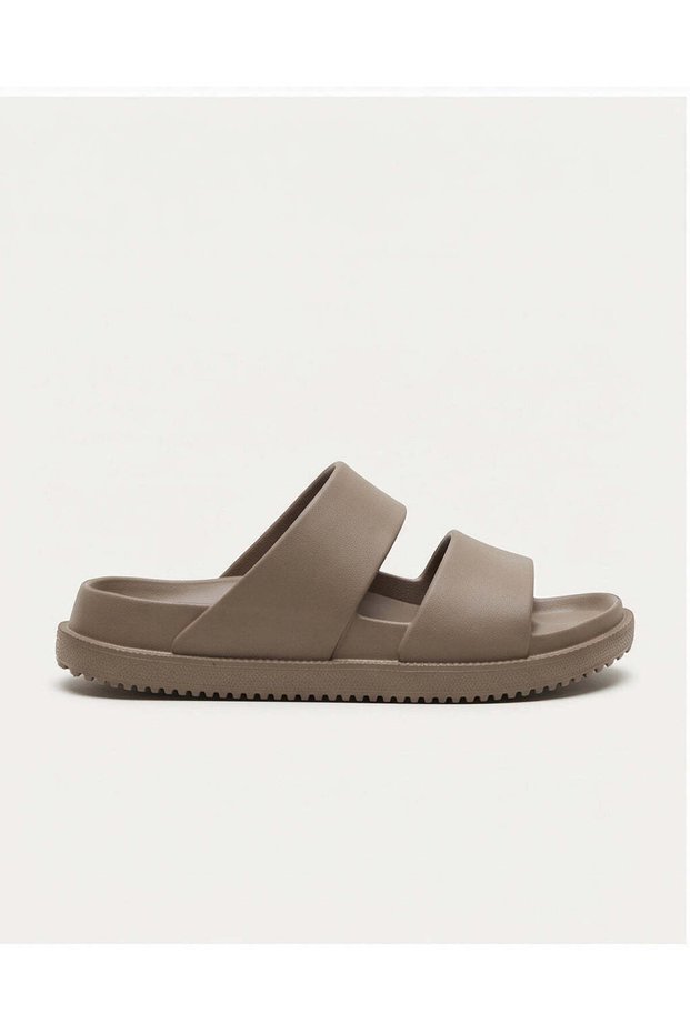 Women Taupe Double-Strap Slides