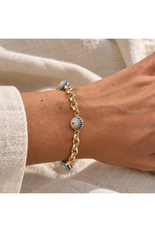 Xuping Bracelet Xp Stamped Zircon Stone Evil Eye Bead Evil Eye Beaded Steel Bracelet (15 cm Chain 3 cm Additional) Sent with a Jewelry Box