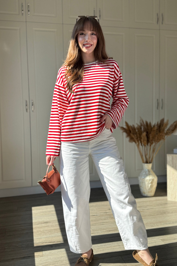 Modal Fabric Red Striped Sweatshirt