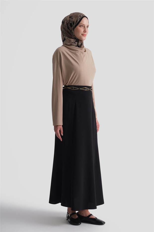 Side Handle Crepe Skirt Black