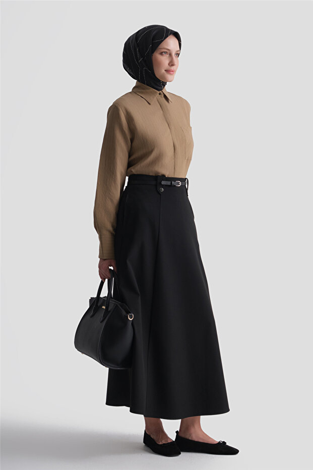 Belted Flared Skirt Black