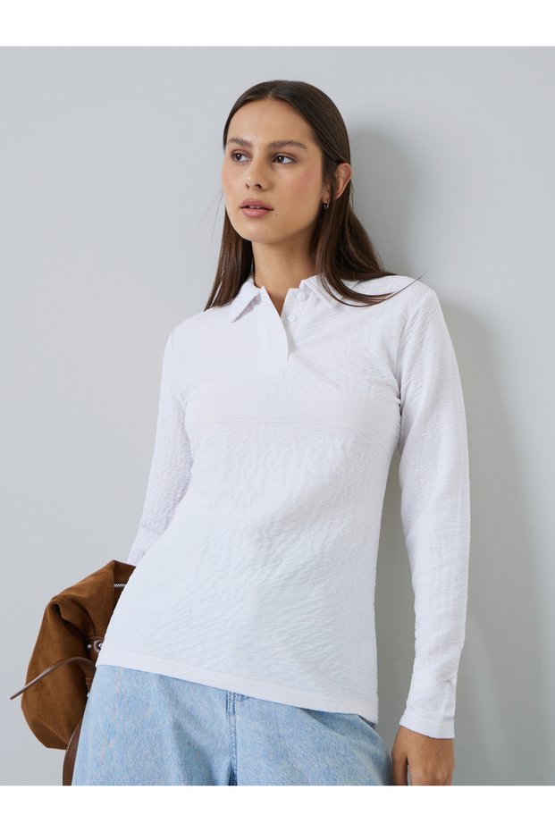 White Long Sleeve Textured Knit Top