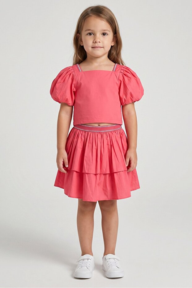 Toddlers Girl 2 Pcs Shirred Top And Skirt Set, Pink