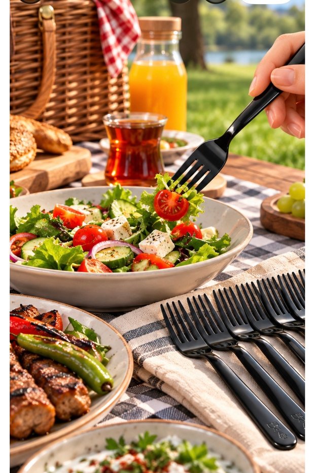 12-piece black fork set - stylish and modern design, durable, suitable for picnics and daily use