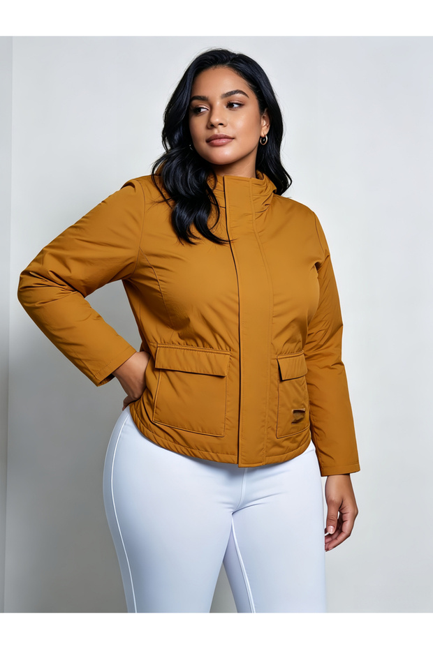 Plus Size Hooded Zip-Up Jacket with Pockets