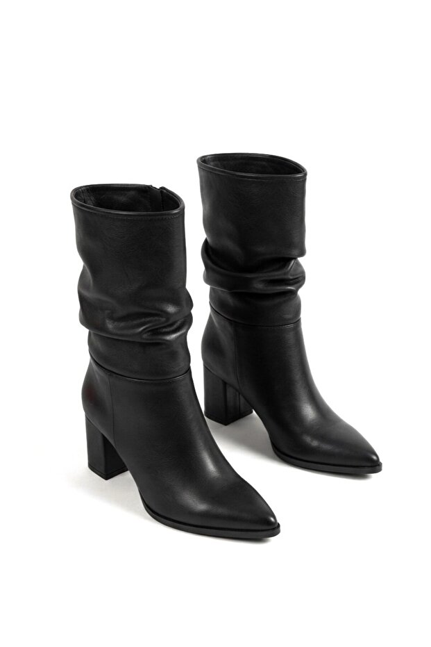Zrne-C05 Exclusive Black Thick Heeled Bellows Boots 6 cm