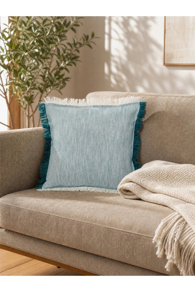 1-Piece Cotton Cushion Cover with Pom-Pom Trim 45x45cm