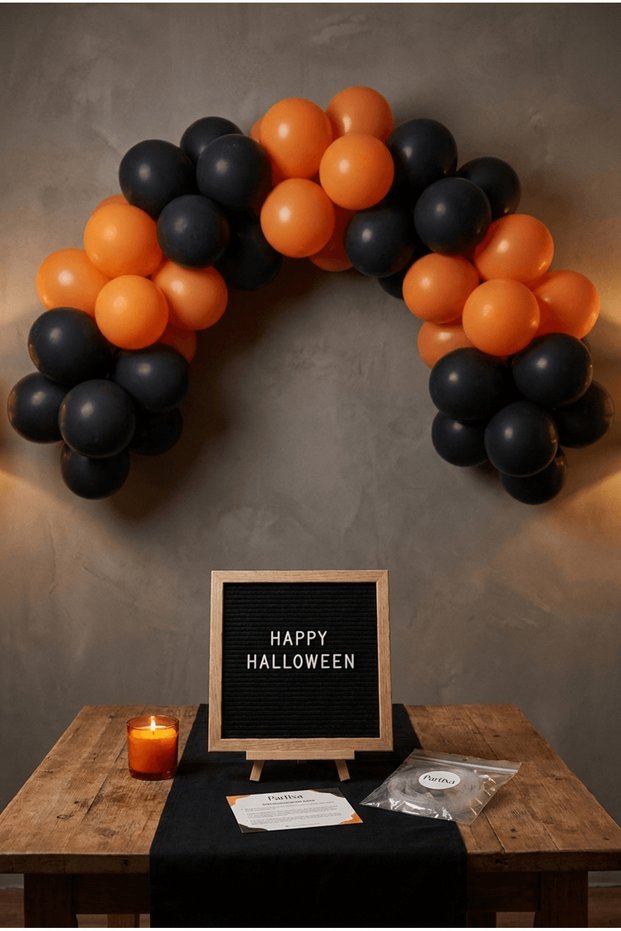 Halloween Halloween Decoration Classic Set Black Felt Letter Board with Stand and Pump Balloon Chain