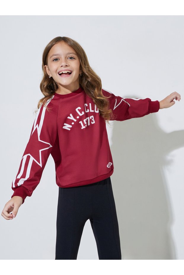 Girls Red Graphic Print Oversized Sweatshirt