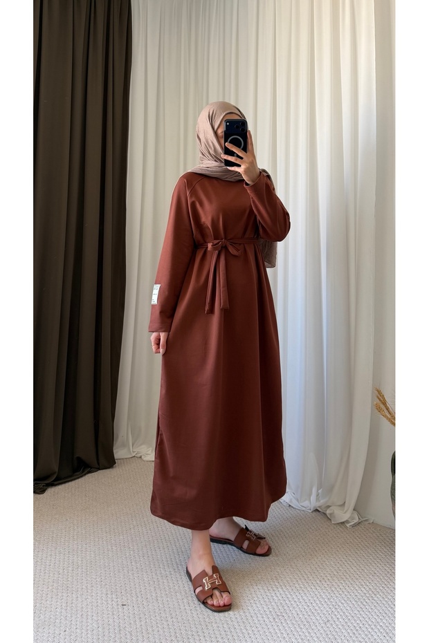 Oversize Dress with Embroidered Sleeves - Chocolate Brown
