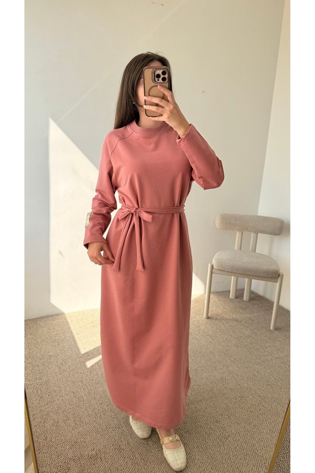 Embroidered Sleeve Oversize Dress - Dusty Rose