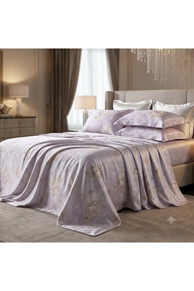 Luxury 3-Piece Turkish Satin Cotton Bedsheet Set – King Size | Ultra Soft, Breathable & Wrinkle-Resistant | Elegant Collection Bedding with 2 Pillowcases (Light Pink Floral, King (U.K. Standard))