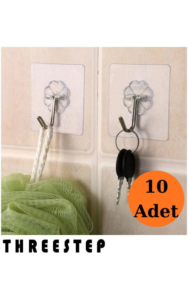 Self-Adhesive Transparent Hanger 10 Pieces Kitchen Bathroom Organizer Hanger Metallic Hanger Set