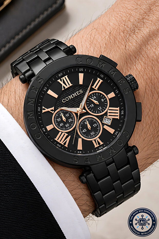 Men's Wristwatch with Calendar Steel Band Steel Case Bracelet Gift Black-Rose Sdcms1108