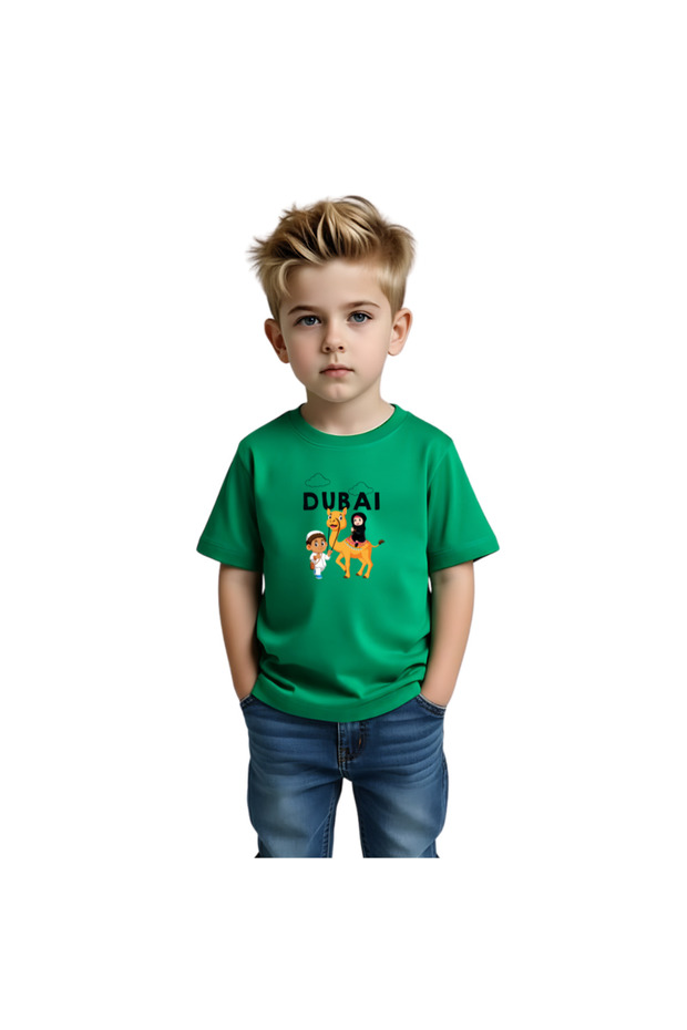 Dubai Design Printed T-Shirt for Boys Souvenir Casual Tee with Dubai Design Cotton Round Neck T-Shirt