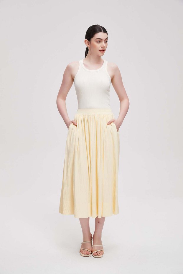 Plain Ruffled Midi Skirt