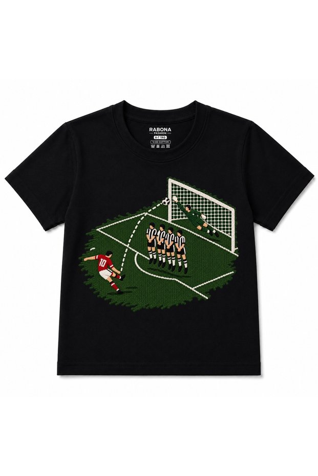 Top Corner Free Kick Football Graphic Kids T-Shirt