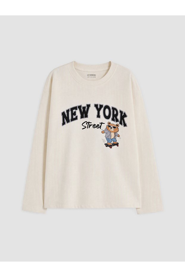 Peak New Season Beige Crew Neck Printed Children's T-Shirt