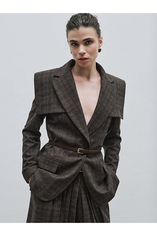 Layered Shoulder Plaid Jacket