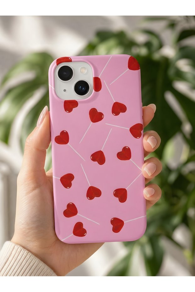 iPhone 15 Plus Compatible Launch Silicone Sweet Heart Candy Themed Shock-Absorbing Case Pink
