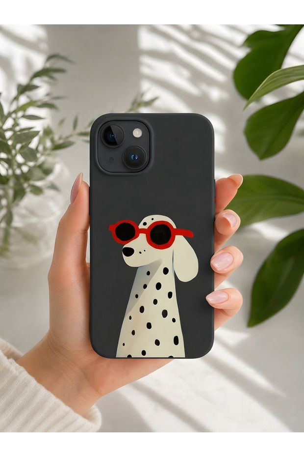 iPhone 15 Plus Compatible Launch Silicone Cute Breed Dog Themed Shock-Absorbing Case Black